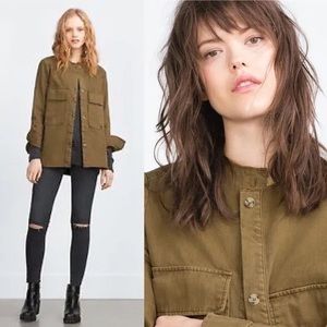 Zara Trafaluc women’s oversized green denim jacket! (Size s)